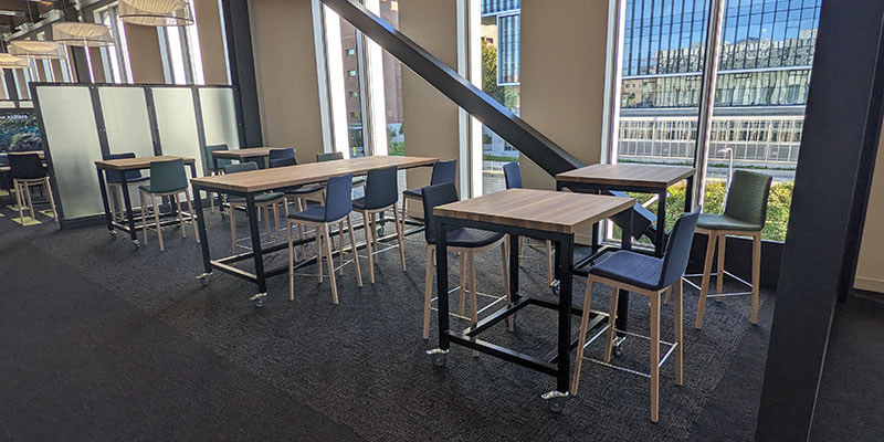 Photo of the Red Alder High Top Collaboration Space in the Li Lu Library