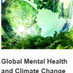 Promotional image depicting a globe and advertising for Global Mental health and Climate Change on February 15, 2024