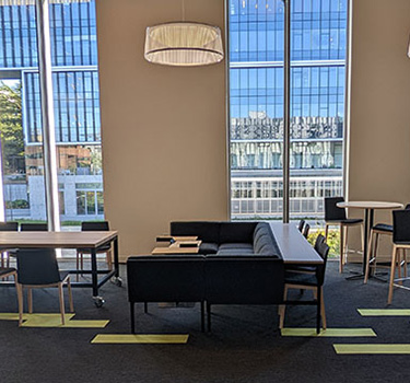 Couch, tables and charis of the Western Hemlock seating area.