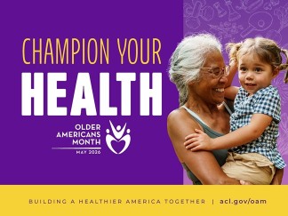 Logo with older woman holding child